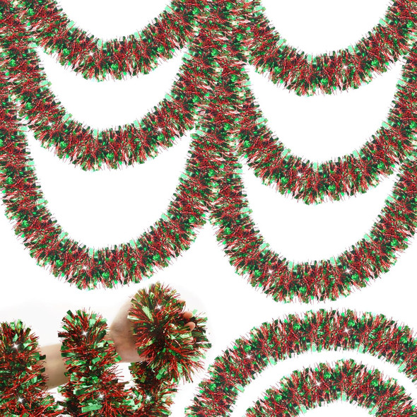 50FT Christmas Tinsel Garland, Green Red Tinsel Garland for Christmas Tree Green Red Tinsel Hanging for Indoor and Outdoor Disco Party Supplies Green Red Christmas Decorations