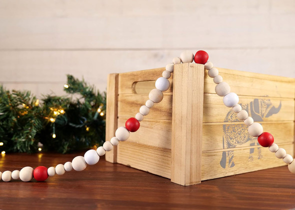 One Holiday Way 9-Foot Rustic Red, White and Unfinished Wood Bead Garland Christmas Tree Decoration - Decorative Vintage Wooden Beads for Everyday Chic Winter Valentines Farmhouse Xmas Home Decor One Holiday Way 9-Foot Rustic Red, White and Unfinished Wood Bead Garland Christmas Tree Decoration - Decorative Vintage Wooden Beads for Everyday Chic Winter Valentines Farmhouse Xmas Home Decor