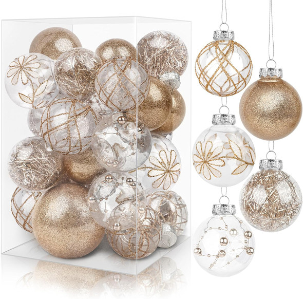 24 Pcs Champagne Christmas Ornaments, Clear Farmhouse Rustic Christmas Ornaments Hanging Christmas Tree Decorations, Holiday Christmas Ball for Xmas Party Home Decor 24 Pcs Champagne Christmas Ornaments, Clear Farmhouse Rustic Christmas Ornaments Hanging Christmas Tree Decorations, Holiday Christmas Ball for Xmas Party Home Decor