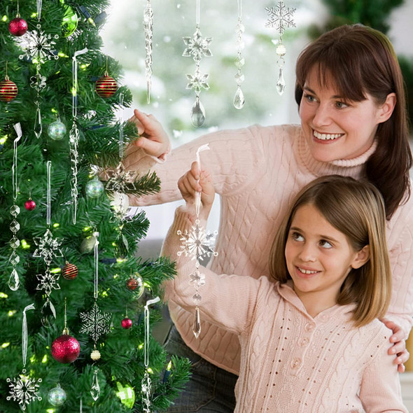 18pcs Christmas Tree Decoration Crystal Ornaments - Hanging Acrylic Christmas Snowflake Icicle Drop Crystal Ornaments for Christmas Tree Winter Year Party Supplies