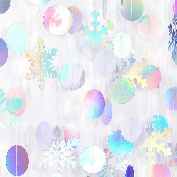 Iridescent-Holographic Christmas Party-Decorations Snowflake-Snow Garland - 61Ft Winter Wonderland Frozen Hanging Paper Streamers Banner,Birthday Year Decor Ouruola