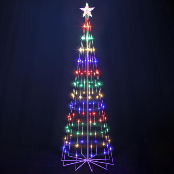 OUSHENG 6' Multicolor LED Animated Outdoor Christmas Tree Lightshow Decorations, Lighted Cone Wire Artificial Tree Decor with Star Lights for Yard Patio Garden Outside Indoor, 4 Colors