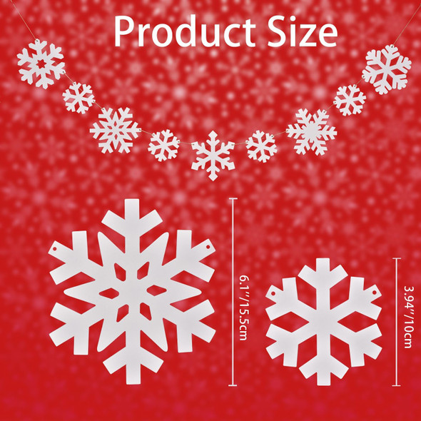 Wooden Christmas Snowflakes Ornaments, 9PCs White Snowflake Chain Hanging Ornament for Mantlepiece Window Front Door, Rustic Snowflake Embellishments Christmas Tree Decorations (White)