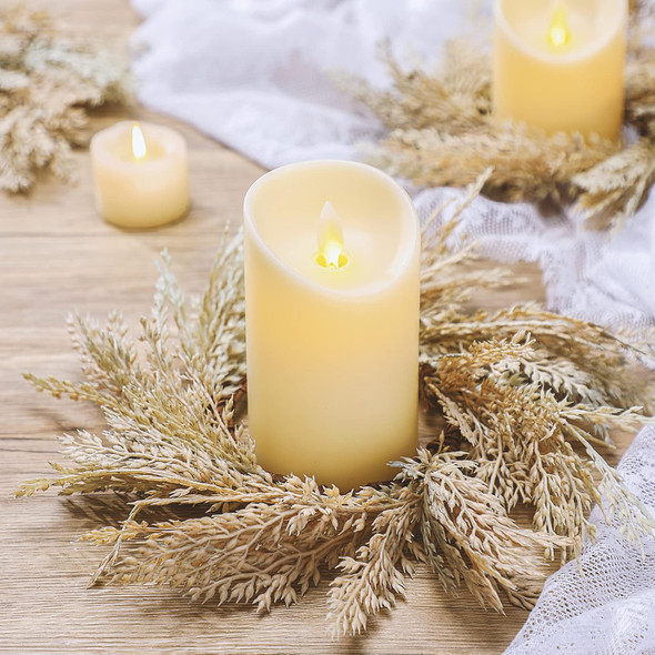 Panelee 4 Pcs Pampas Grass Candle Rings Wreath Faux Pampas Grass Candleholders 3.9 Inch Small Boho Wreath Artificial Greenery Candle Rings for Wedding Home Decor Fall Tabletop Farmhouse Decor