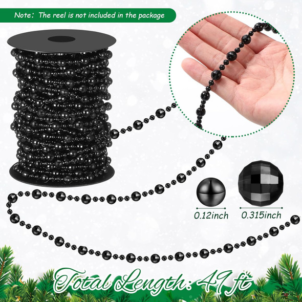 Pangda 49 Feet Christmas Tree Beads Garland Strands Chain for Christmas Wreath Decoration Table Centerpiece (Black)