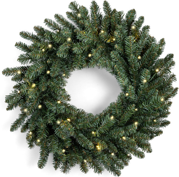 Papyrus 24" Pre-Lit Blue Spruce Artificial Wreath, Warm White Light, Battery Powered, Indoor/Outdoor