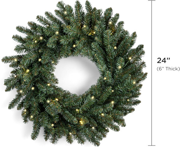 Papyrus 24" Pre-Lit Blue Spruce Artificial Wreath, Warm White Light, Battery Powered, Indoor/Outdoor