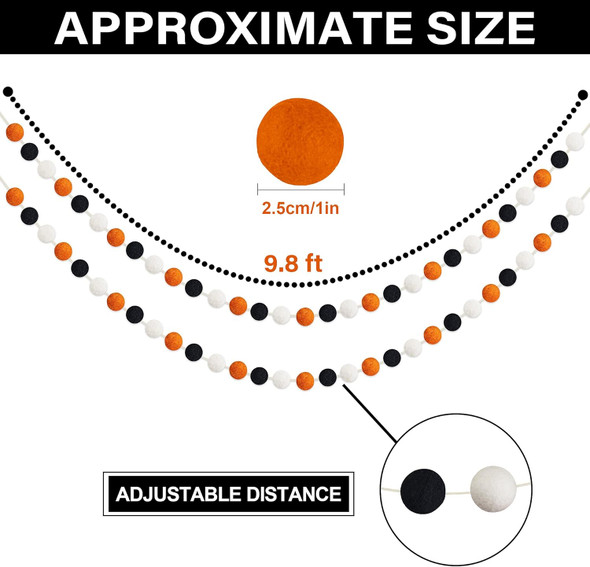 60 Balls Halloween Felt Ball Garlands - Halloween Decorations - Halloween Black Orange White Pom Pom Garlands for Home Tree- Halloween Party Indoor Outdoor Home Office Hanging Decor - 25mm