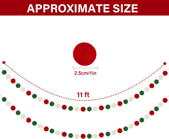 60 Balls Christmas Felt Ball Garlands - Christmas Decorations - Christmas Pom Pom Garlands for Christmas Tree- Xmas Holiday Indoor Outdoor Home Office Hanging Decor - Xmas Decorations- 25mm