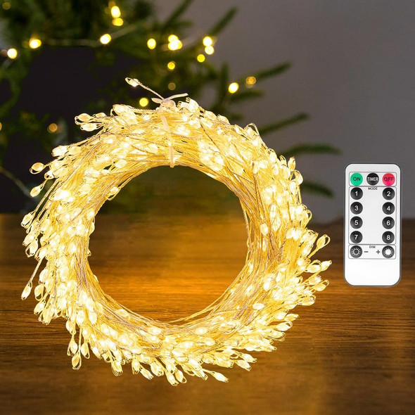 Fairy Lights Plug in, 50FT 500LED Firecracker String Lights Waterproof Silver Wire, for Bedroom/DIY/Party/Garden/Porch/Patio/Backyard/Christmas Tree, with Remote Timer & 8 Modes, Warm White