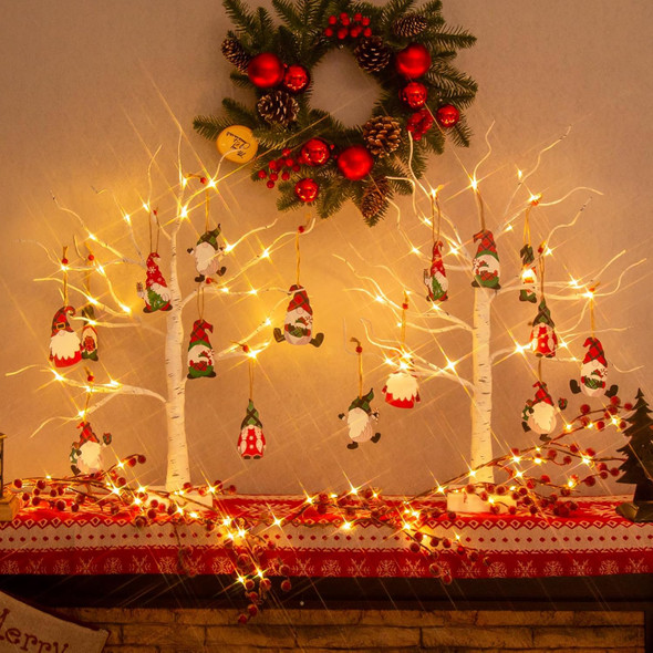 PEIDUO Christmas Decorations Indoor 2 FT 24 LT Lighted Birch Tree with 8 Christmas Gnome Ornaments Battery Powered with Timer for Home Table Party Festival Wedding Decor (2PK)