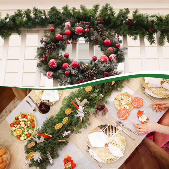 8.8FT Christmas Pine Garland,Deluxe Evergreen Holiday Garland for Indoor/Outdoor Décor, Xmas Decorations for Table, Mantel, Home & Office(300Heads)