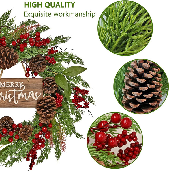 20 Inch Christmas Wreath with Pinecone Berries Christmas Decorations Front Door Wreath for Outdoor Indoor Party Wall Table Home Decor Brown Sign 20 Inch Christmas Wreath with Pinecone Berries Christmas Decorations Front Door Wreath for Outdoor Indoor Party Wall Table Home Decor Brown Sign