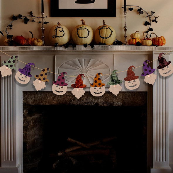 5.7 FT Halloween Garland Decorations Indoor, Spooky Jack O Vintage Gnomes Pumpkin with Witch Hat, Handmade Wooden Banner Garlands Gothic Outdoor Decor for Mantle Shelf Wall Window Home Office School 5.7 FT Halloween Garland Decorations Indoor, Spooky Jack O Vintage Gnomes Pumpkin with Witch Hat, Handmade Wooden Banner Garlands Gothic Outdoor Decor for Mantle Shelf Wall Window Home Office School