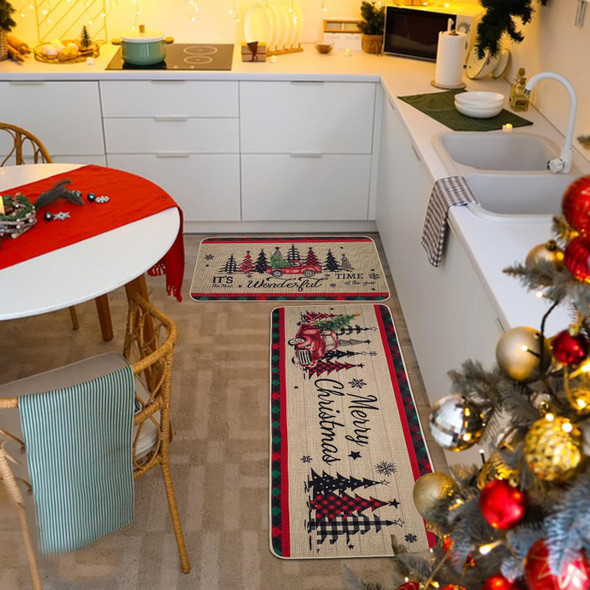 Christmas Kitchen Mats Set of 2, Truck and Tree Plaid Christmas Kitchen Decor Christmas Runner Rug and Mat Set, Low-Profile Kitchen Rugs for Floor(17x29 and 17x47 Inch)