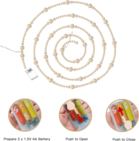 11.8 Feet Christmas Garland Christmas Tree Decorations, Boho Decoration Hanging Wooden Bead String Light, Bead Ornament String Garland for Christmas Thanksgiving Fireplace Mantel Birthday Party Decor