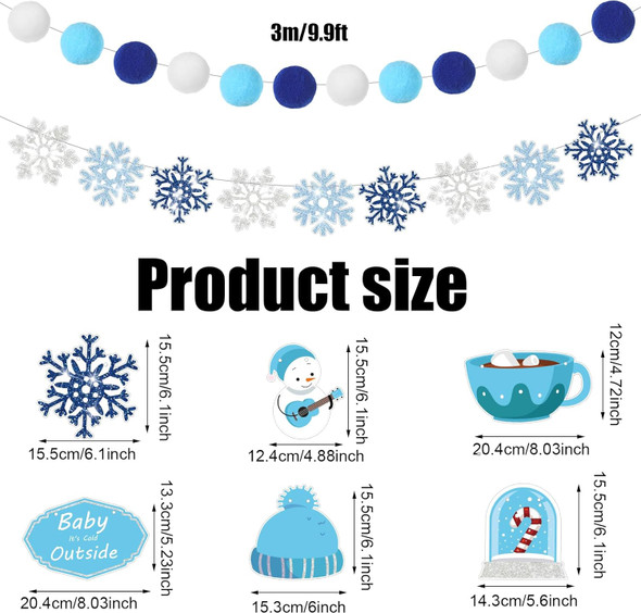 Preboun 5 Pcs Winter Wonderland Banner Glittery Snowflake Banner Frozen Birthday Banner Christmas Holiday Garland Snowman Snow Winter Party Decoration