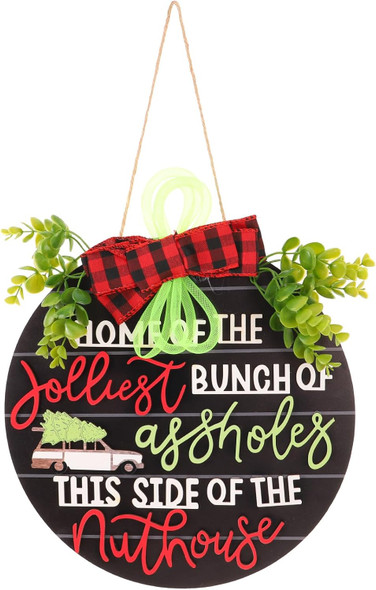PRETYZOOM Christmas Door Signs Decoration Christmas Wooden Welcome Sign Round Wooden Hanging Plaque Christmas Wreath for Door Decoration