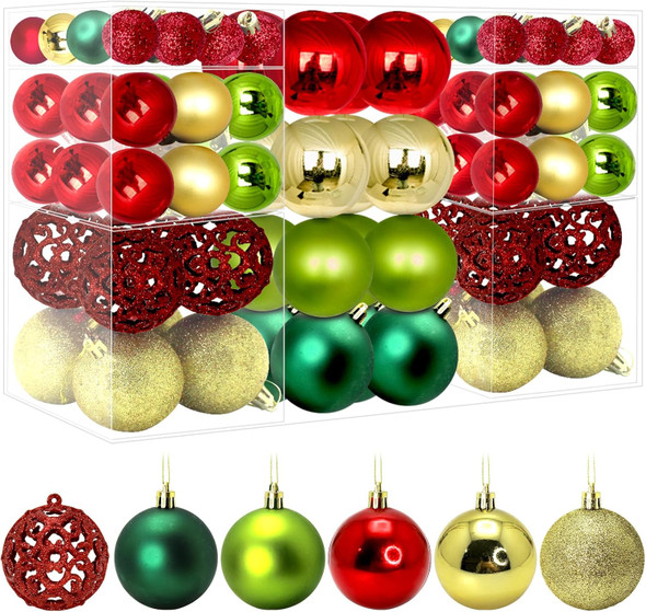 Christmas Tree Ornaments Set Shatterproof Christmas Balls Ornaments for Christmas Tree Decorations 100 Pcs 3 Size Combo Red Green Gold Christmas Ornaments Balls