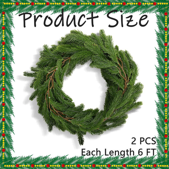 2 Pcs Dense Christmas Norfolk Pine Garland- 6 Ft Single Fork Norfolk Pine Realistic Touch Garland Ornament- Artificial Pine Greenery Garland for Christmas Holiday Mantle Fireplace Table Home Decor