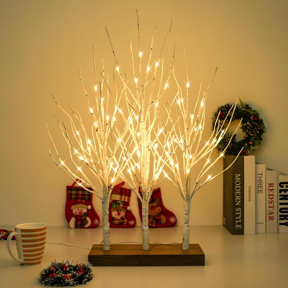 Lighted Birch Tree for Christmas Decor, Tabletop Decorations Indoor with Timer, 23 Inch 3 Pack 72 LED Plug-in Artificial Tree Lights, Fairy Light Spirit Tree for Home Wedding Bedroom (Warm White)