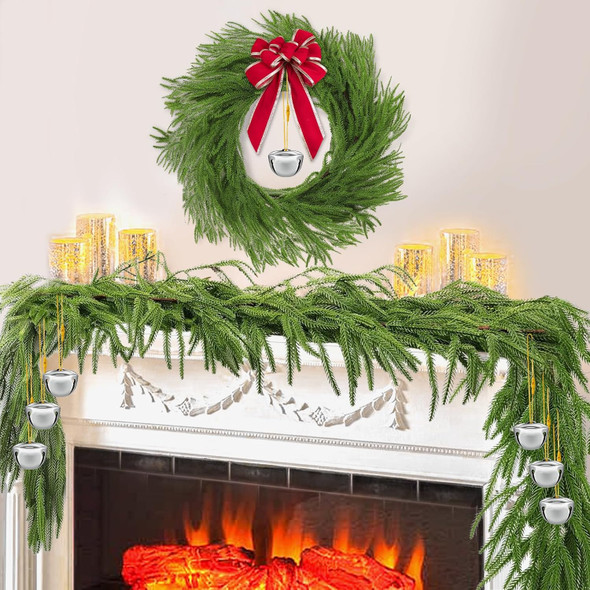2 Pcs Christmas Norfolk Pine Garlands, 6 Ft Real Touch Cedar Garland Realistic Winter Pine Garland Green Artificial Greenery Garland for Christmas Table Mantle Wall Fireplace Indoor Outdoor Decor