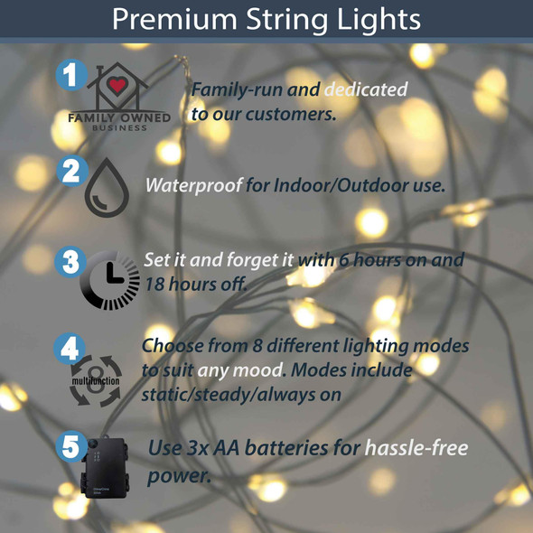 30 LED Battery Operated Christmas Lights, Outdoor Warm White Christmas Lights, Battery Powered String Lights with Timer, Waterproof Fairy Lights, Green Wire, Indoor/Outdoor Christmas Decorations