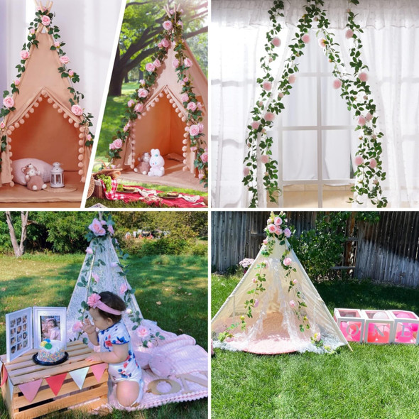 3 Pack Pink Flower Garland, Floral Garland for Birthday Party Table Mantel, 20 FT Large Rose Garland Artificial Rose Vine, Fake Rose Vine Hanging for Wedding Arch Flower Wall Backdrop Christmas