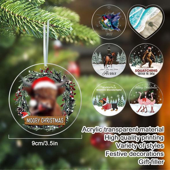 Christmas Tree Decorations Ornaments, Acrylic Pink Christmas Ornaments Pendant, Pink Christmas Decorations Indoor Outdoor Hanging Ornaments Holiday Wedding Party Decor Xmas for Kids (Flamingo)