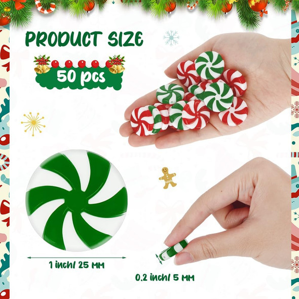 Candy Ornaments for Christmas Tree, Christmas Ornaments, 50 PCS Fake Platic Candy Christmas Decorations, Red Green White Candy Cane Hanging Peppermint Ornaments for Christmas Tree Decorations Craft