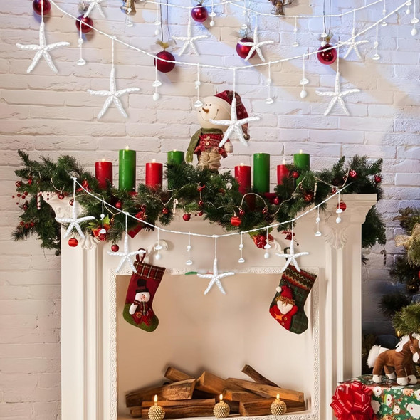 Starfish & Seashell Garland Beach Christmas Decorations 80" with 6PCS Handmade Crafts Starfish & Natural Sea Shells Ornaments, for Coastal Beach Christmas Decor, Home Interior Decor, Party Mermaid