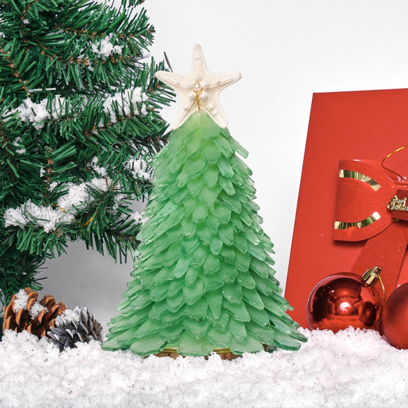 QICQDRAM Sea Glass Christmas Tree Handmade Crafts Sea Glass Christmas Tree for Christmas & Beach Decoration, Party Birthday , Home Decor, Collectible Figurines Christmas Tree