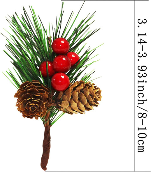 QLINLEAF Christmas Red Berry Stem Floral Pine Cone Artificial Pine Branch Evergreen Branch Pine Cone Decoration Christmas Decoration DIY Holiday Crafts Garland Decoration (12 Pieces)