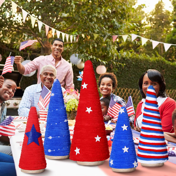 5 Pcs Red White Blue Decorations Christmas Table Decorations Mini Christmas Yarn Trees Xmas Tree Tiered Tray Centerpieces Farmhouse Decor for Xmas Indoor Tabletop Home