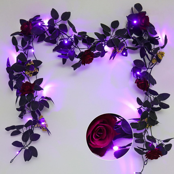 RECUTMS Halloween Flower Garland Decorations Rose Vines with Purple LED Artificial Vine Plants Flowers Wreaths Fake Flower Garland Fake Ivy Real Touch Silk Plastic Leaf for Wedding Home (Red) RECUTMS Halloween Flower Garland Decorations Rose Vines with Purple LED Artificial Vine Plants Flowers Wreaths Fake Flower Garland Fake Ivy Real Touch Silk Plastic Leaf for Wedding Home (Red)