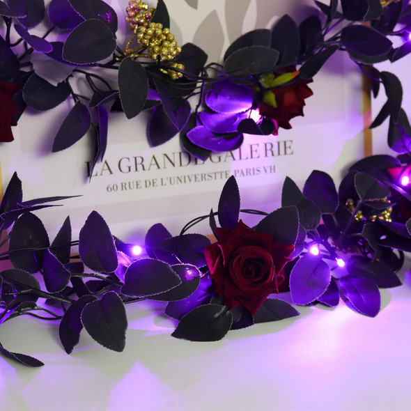 RECUTMS Halloween Flower Garland Decorations Rose Vines with Purple LED Artificial Vine Plants Flowers Wreaths Fake Flower Garland Fake Ivy Real Touch Silk Plastic Leaf for Wedding Home (Red) RECUTMS Halloween Flower Garland Decorations Rose Vines with Purple LED Artificial Vine Plants Flowers Wreaths Fake Flower Garland Fake Ivy Real Touch Silk Plastic Leaf for Wedding Home (Red)