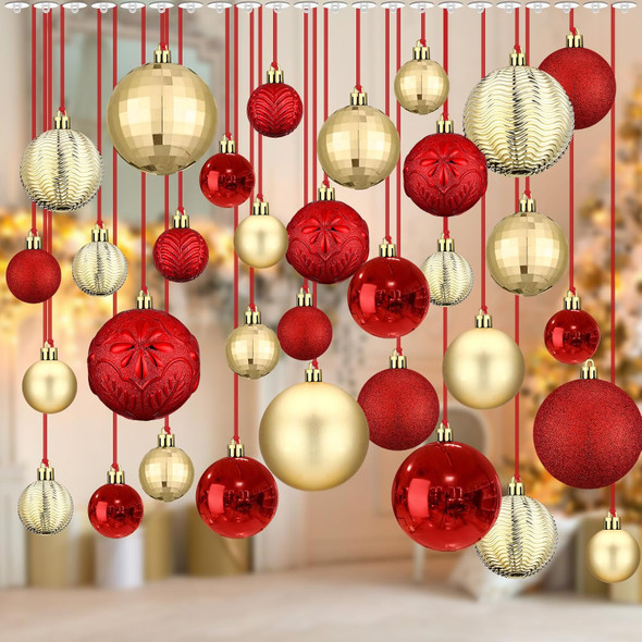 36 Pcs Christmas Hanging Balls Ornaments for Ceiling, Shatterproof Christmas Balls, Hanging Ceiling Xmas Ball for Xmas Tree Holiday Party Indoor Decorations(Red, Gold)