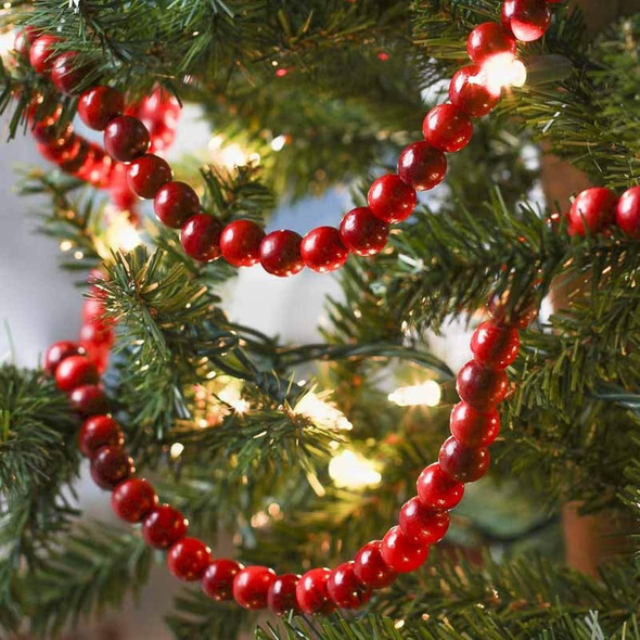 REOVE Christmas Wooden Bead Garland Bright Red Wood Bead Garland Christmas Tree Holiday Decoration (Dark Red, 9 feet)