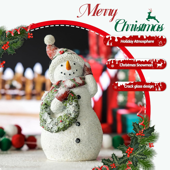 Christmas Snowman Decor Christmas Figurines Resin Snowman Lighted Decorations Indoor Glowing Wreath LED Holiday Light Up Snowman Snowman Xmas Decor for Home Kitchen Holiday Party