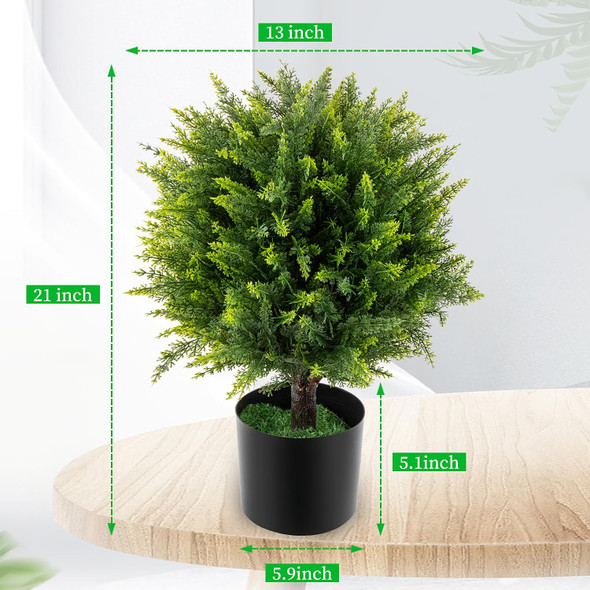 21 inch (53cm) Artificial Cedar Ball Trees, Decorated in Front of Indoor and Outdoor Garden Doors, UV Resistant Artificial shrubs and Potted Plants(1pcs)
