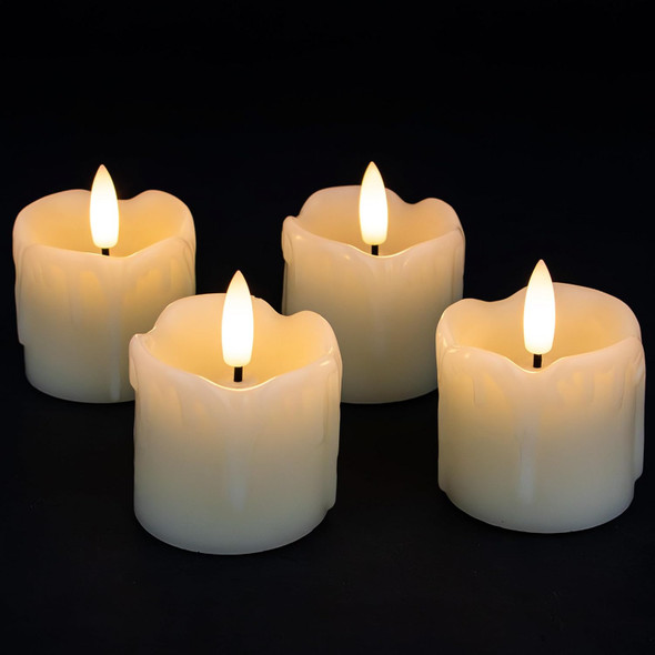 Rhytsing 2" Ivory Flameless Votive Candles Real Wax Dripping Design, LED Faux Battery Operated Tealight Candles with Timer for Christmas Wreath - Set of 4