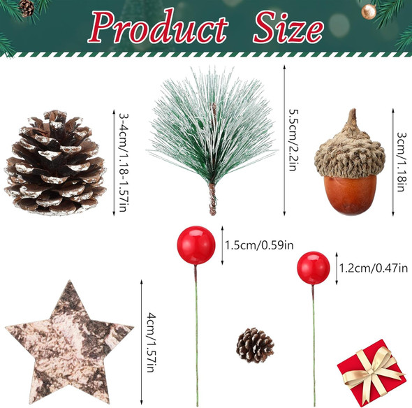 Riceshoot 432 Pcs Christmas Artificial Pine Cone Red Berry Set Christmas Wreath Making Decoration Pine Branches Acorns Wooden Stars for Xmas Tree Ornament Supplies Winter Home Party DIY Crafts Holiday