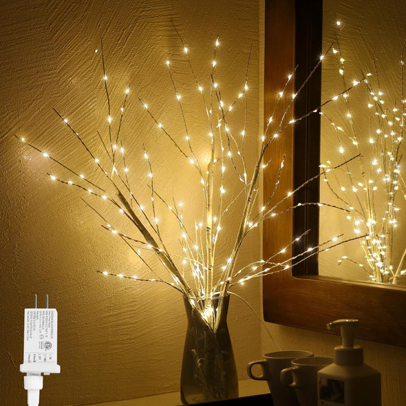 Lighted Birch Branches Pack of 3, 34IN 180 LED White Lighted Twig and Branches for Vases with Timer, Tree Branches for Decoration, Plug in, Vase Excluded