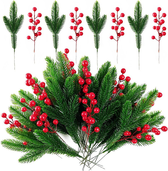 32PCS Artificial Pine Branches Christmas Holly Berries Artificial Red Berry Stems for Christmas Wreath Decorations Xmas Tree Decoration 32PCS Artificial Pine Branches Christmas Holly Berries Artificial Red Berry Stems for Christmas Wreath Decorations Xmas Tree Decoration