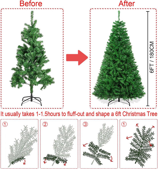 Christmas Tree, 6 FT Artificial Christmas Tree, Xmas Pine Tree with Solid Foldable Metal Stand Perfect for Indoor and Outdoor Holiday Decoration, Green