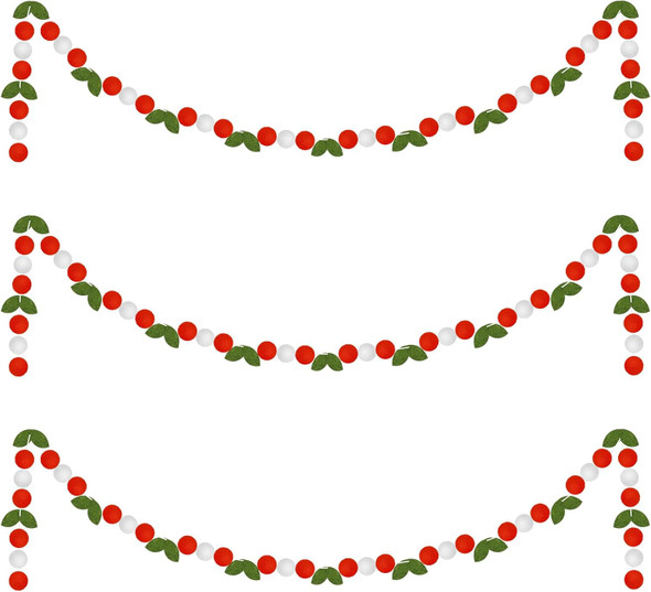 Rtteri 3 Pcs Christmas Felt Ball Garland Holly Leaves and Berry 24.6 Feet Christmas Pom Pom Garland Christmas Felt Ball Banner for Christmas Tree Winter Holiday Decorations Indoor Home Room Decor