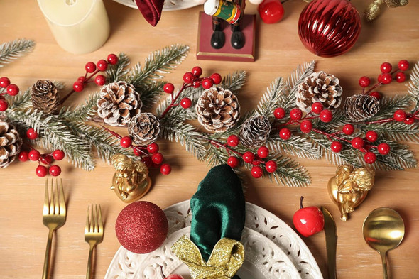6FT Artificial Christmas Garland with Holly Berries Pinecones Pine Needle Winter Greenery Garland for Holiday Mantel Stairs Fireplace Table Runner Centerpiece Decoration