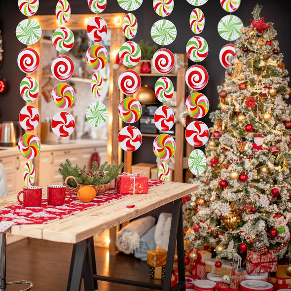 8PCS Christmas Hanging Streamer Garland Candy Christmas Party Decorations Colored Candies Ceiling Hanging Swirls Xmas Party Ceiling Whirl Streamers for Christmas Winter Holiday Year Decorations