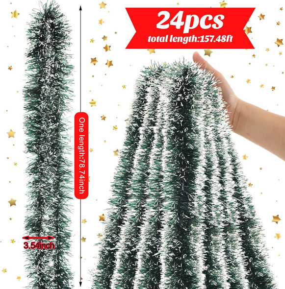 24 Pieces 157.4 Feet Christmas Tinsel Garland Xmas Metallic Tinsel Twist Garland Shiny Hanging Decoration for Christmas Tree Wreath Wedding Party Supplies