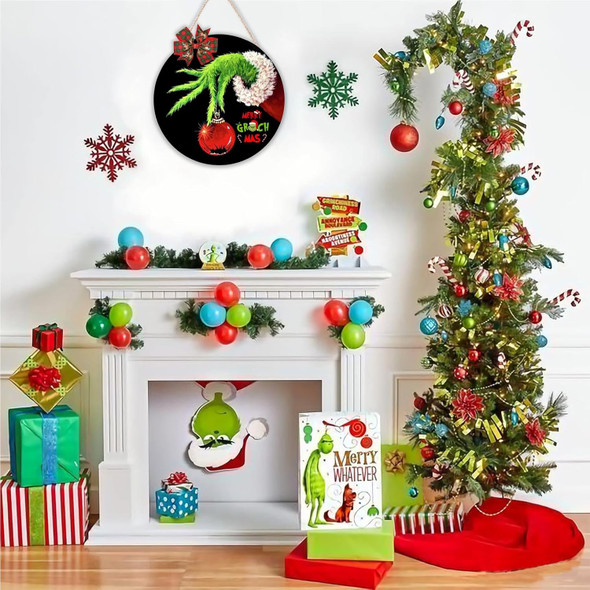 Christmas Door Sign Xmas Decorations - Merry Christmas Wall Decor - Wooden Door Hanging Wreath with Bow for Christmas Decorations Indoor Party Supplies